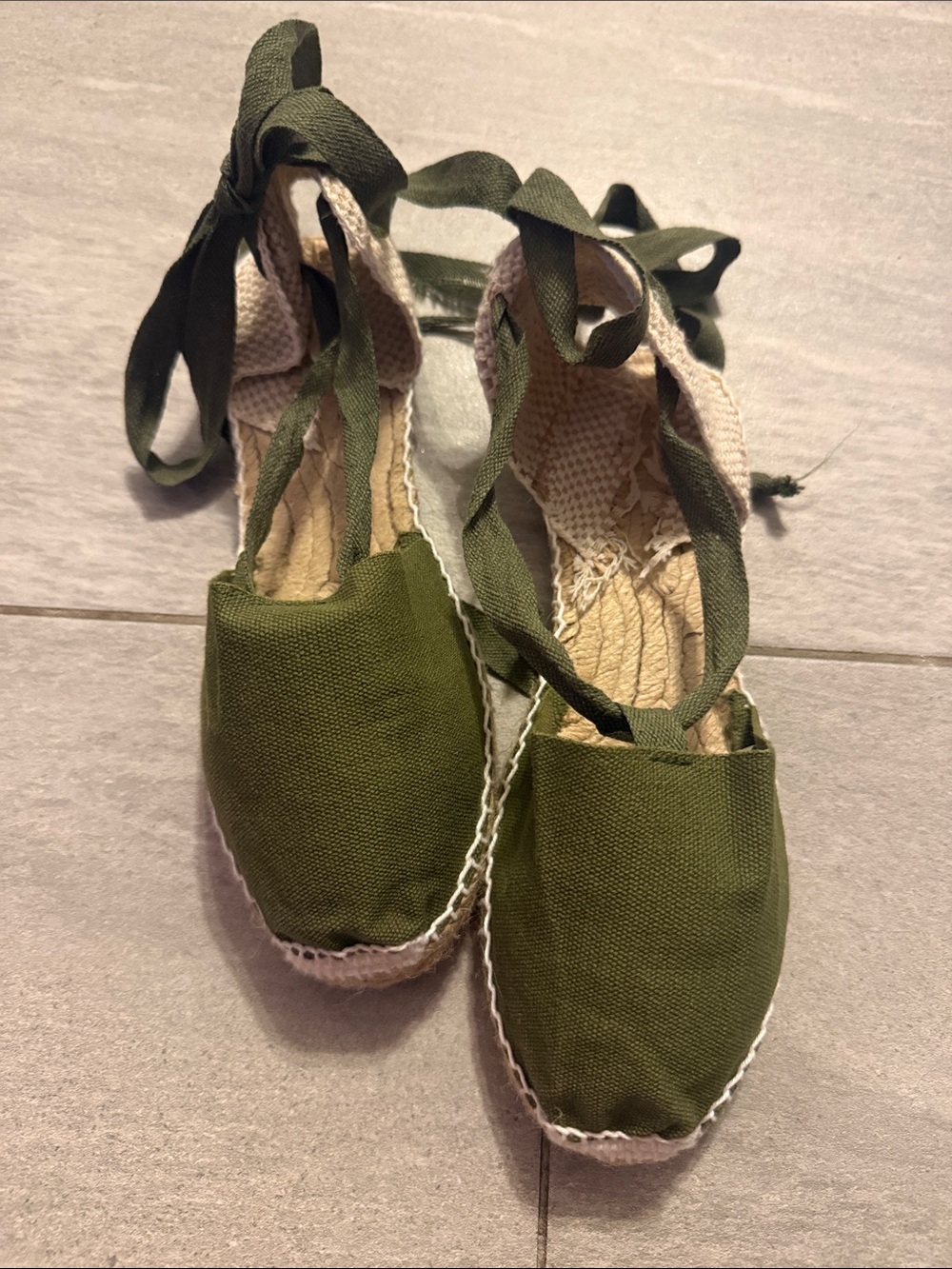 Women's Olive Green Canvas Espadrille Tie-Up Flats Made in Spain
